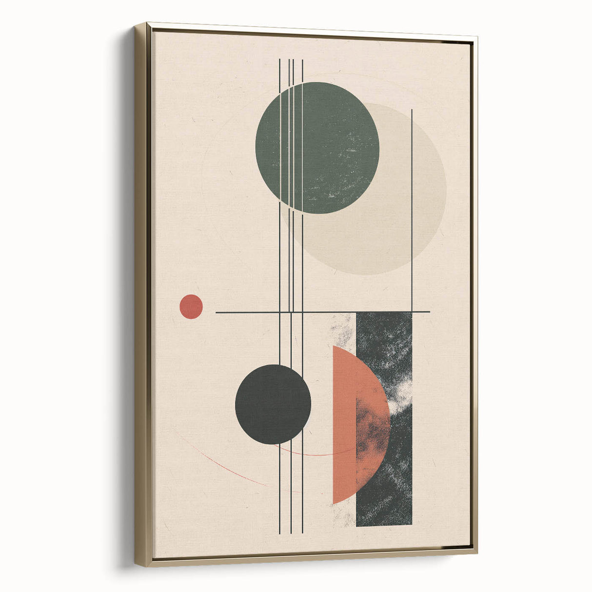 Framed abstract minimalist wall art featuring a gold design, displayed in a sleek side view, perfect for modern decor and artistic expression.