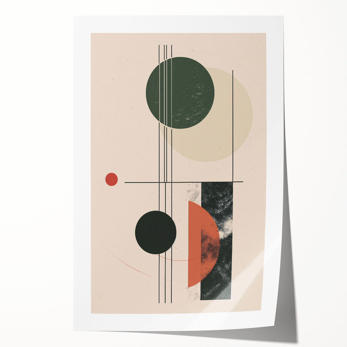 Abstract minimalist wall art print showcasing a blend of soft gray and white tones, rolled for easy handling and display, perfect for modern decor settings.