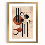Abstract minimalist wall art collection featuring a framed piece with a gold mat, showcasing geometric shapes in soft colors, perfect for modern home decor.