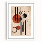 Minimalist abstract wall art design featuring a sleek white frame and mat, showcasing geometric patterns in soft pastel colors, perfect for modern home decor.