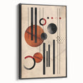 Framed abstract minimalist wall art featuring a black design on textured canvas, displayed from a side view to highlight its sleek edges and craftsmanship.