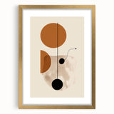 Abstract minimalist wall art design featuring a gold-framed piece with a mat, showcasing elegant geometric shapes and subtle color gradients, ideal for modern home decor.