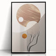 Framed abstract minimalist wall art design featuring a sleek black frame, showcasing geometric patterns in subtle colors, perfect for modern home decor.