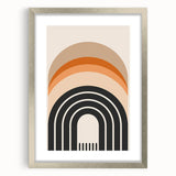 Abstract minimalist wall art collection featuring a silver-framed design with a mat, showcasing geometric shapes and soft colors, perfect for modern decor.