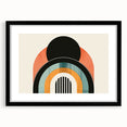 Abstract minimalist wall art collection framed in black with a matte finish, showcasing geometric patterns and neutral colors, ideal for modern home decor.