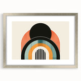 Abstract minimalist wall art design featuring a sleek silver frame with a mat, showcasing a contemporary aesthetic suitable for modern home decor. The artwork combines subtle colors and geometric shapes, enhancing any living space with elegance and style.