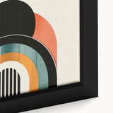 Close-up of a framed abstract minimalist wall art piece showcasing soft neutral colors and geometric shapes, perfect for modern home decor.
