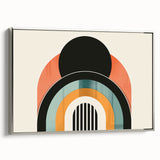 Framed abstract minimalist wall art in a sleek silver frame, showcasing a contemporary design with soft colors and geometric patterns, perfect for modern decor.