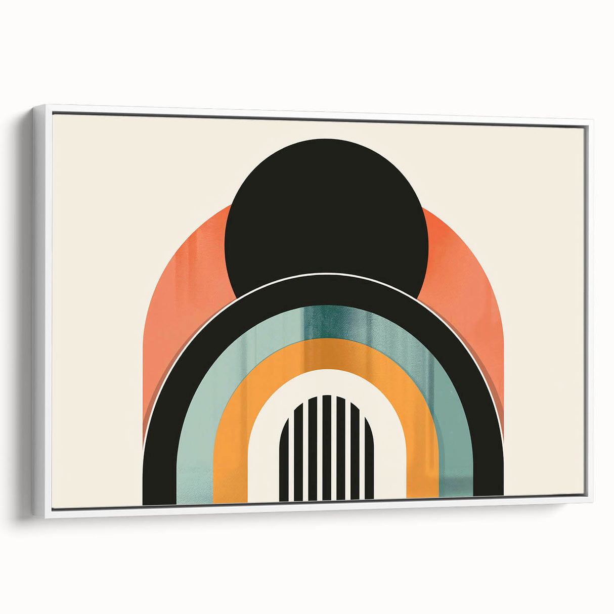 Framed abstract minimalist wall art collection showcasing a white canvas with subtle geometric designs, viewed from the side against a neutral background.