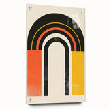 Abstract minimalist wall art collection displayed in a modern setting, featuring a sleek acrylic glass frame and decorative pins, showcasing clean lines and a harmonious color palette. Perfect for contemporary home décor.