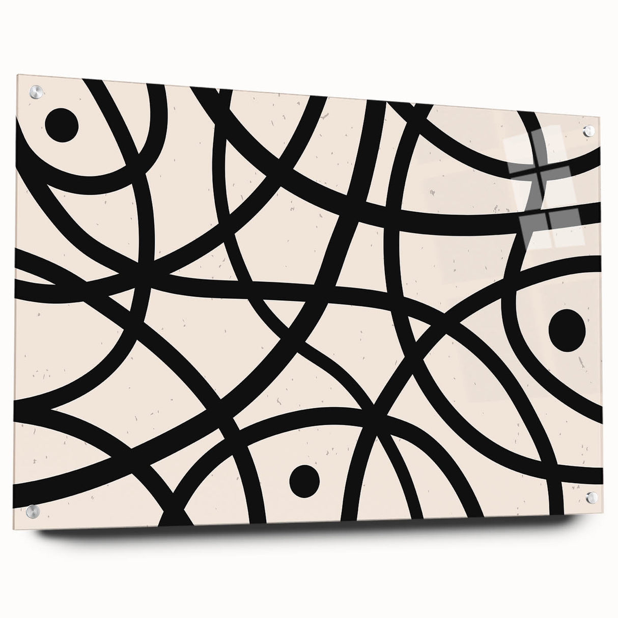 Abstract minimalist wall art design displayed in acrylic glass, showcasing a side view with stylish pins. Perfect for modern home decor, enhancing any interior space.