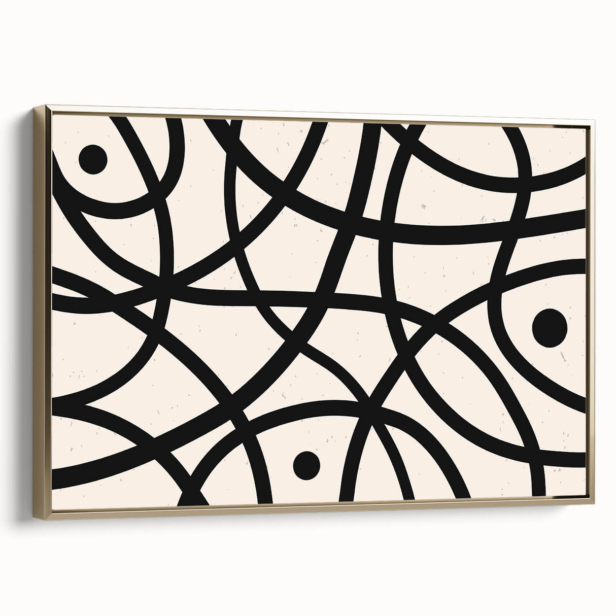 Framed abstract minimalist wall art in gold tones, showcasing a modern design with elegant lines, perfect for contemporary home decor.