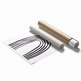 Abstract minimalist wall art design showcasing soft pastel colors and geometric shapes, rolled up for easy storage and delivery in a protective tube.