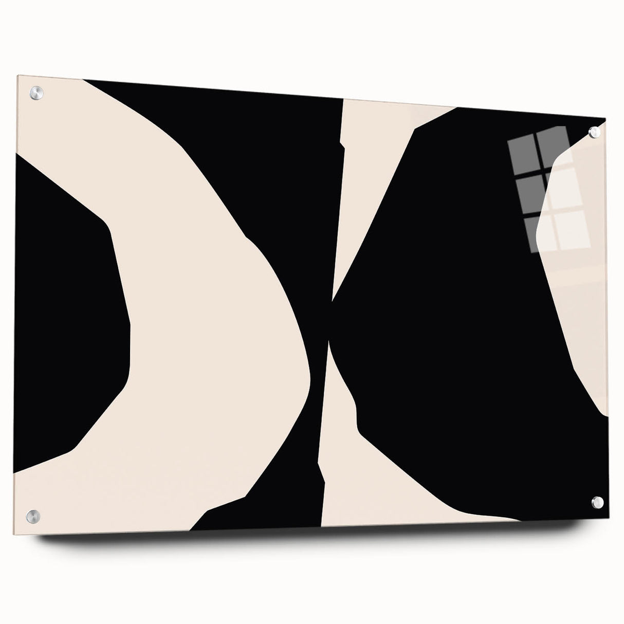Abstract minimalist wall art design displayed in an acrylic glass frame, showcasing serene colors and geometric shapes, ideal for modern home decor.