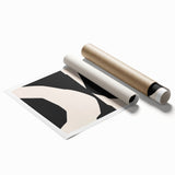Abstract minimalist design wall art print showcasing soft neutral tones and geometric shapes, rolled for easy shipping and display, ideal for modern decor.