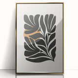 Framed abstract minimalist wall art featuring a gold-accented design on an acrylic surface, ideal for modern home decor, showcased from a front view.