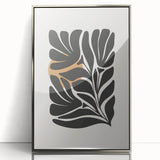 Framed abstract minimalist wall art design in silver, showcasing a modern aesthetic with sleek lines and muted colors, perfect for contemporary decor.