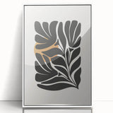Framed abstract minimalist wall art design featuring a white background with geometric shapes in soft pastel colors, ideal for modern home decor.