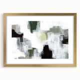 Abstract minimalist wall art design framed in gold, showcasing soft earth tones and geometric patterns, perfect for modern home decor.