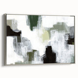 Framed abstract minimalist wall art design showcasing elegant silver tones, perfect for modern home decor, displayed in a chic side view.