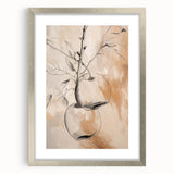 Framed abstract minimalist wall art collection featuring geometric shapes in soft pastel hues, set in a sleek silver frame with matting.