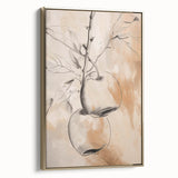 Framed abstract minimalist wall art showcasing a gold and black design, elegantly displayed from the side to highlight its sleek profile and texture.