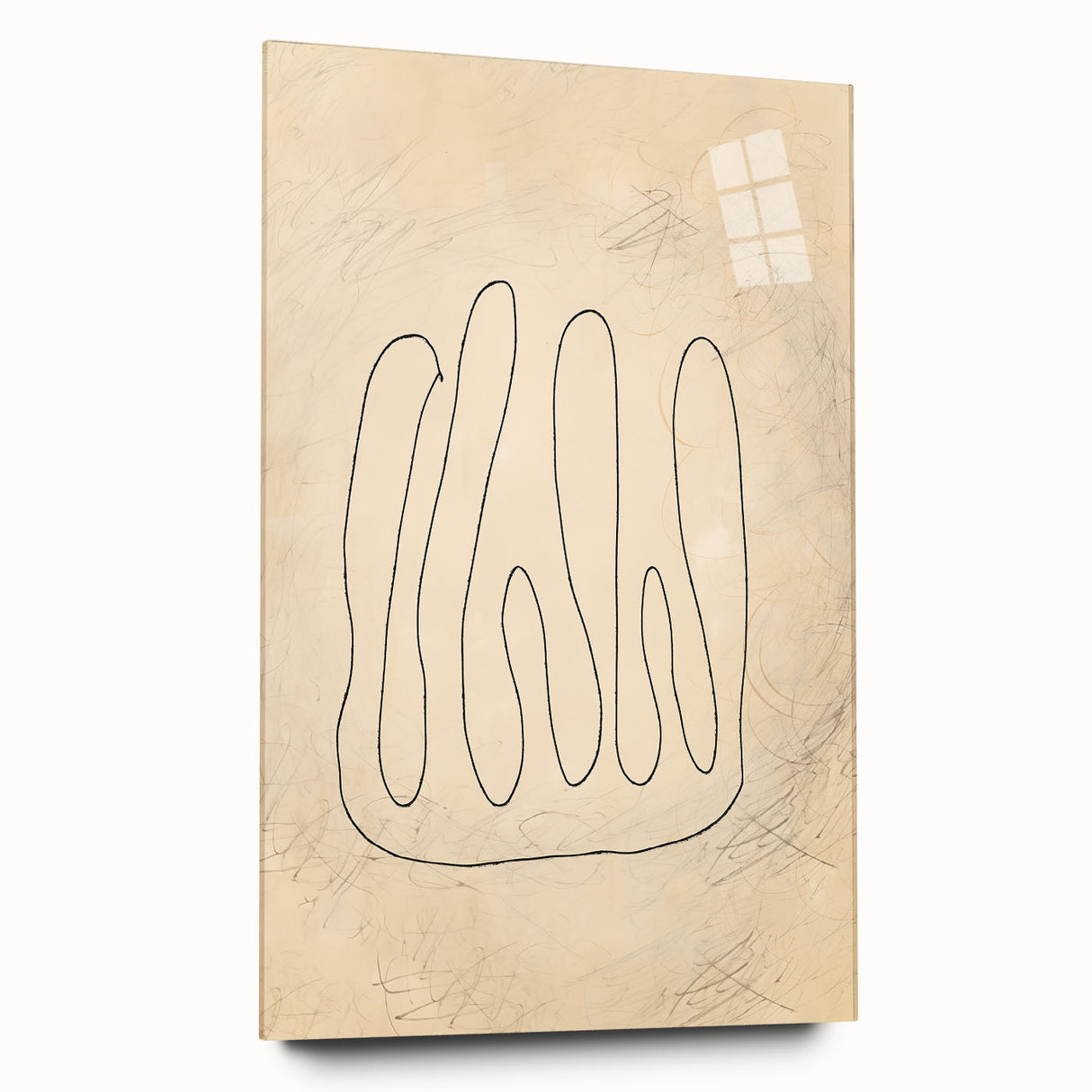 Elegant abstract minimalist wall art collection displayed in a sleek acrylic glass frame, showcasing a side view with soft colors and smooth edges, perfect for modern decor.