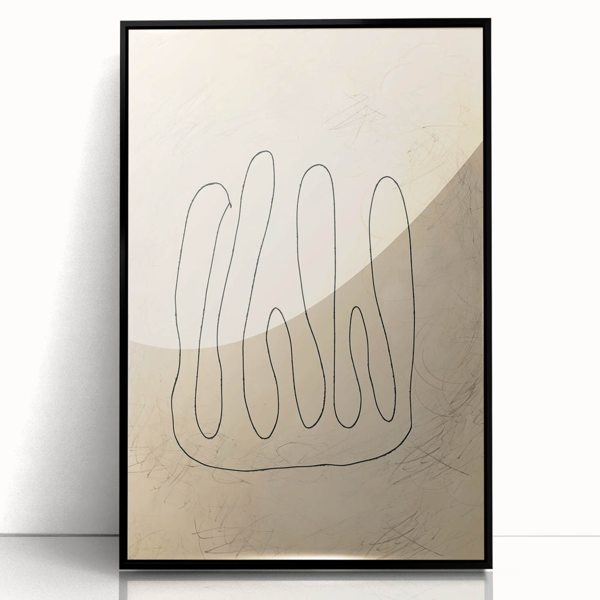 Framed abstract minimalist wall art collection in acrylic, showcasing a sleek black design with subtle geometric patterns, ideal for modern decor.