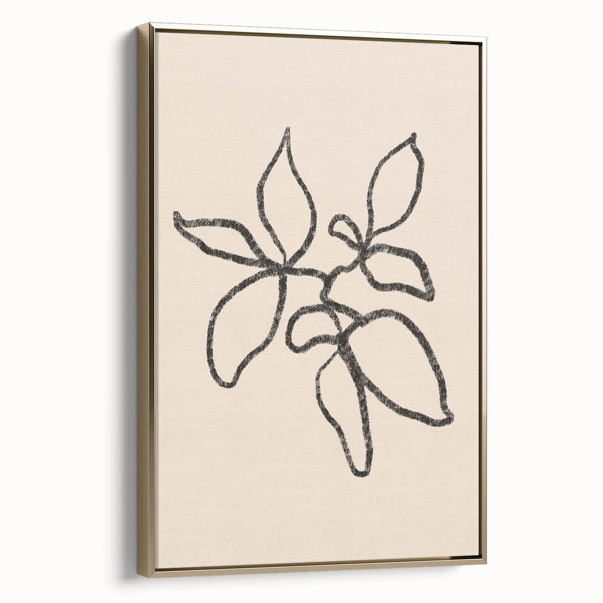 Framed abstract minimalist wall art design featuring a gold color scheme, showcasing elegant lines and shapes, perfect for modern decor.