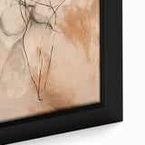 Close-up of a framed abstract minimalist wall art piece, showcasing soft color gradients and geometric shapes in a modern design.