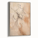 Framed abstract minimalist wall art featuring a silver frame, showcasing soft muted colors and geometric shapes, perfect for modern decor.