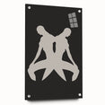 Abstract minimalist wall art collection displayed in acrylic glass, showcasing vibrant colors and geometric patterns, pinned elegantly to a wall.