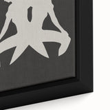 Close-up of an abstract minimalist framed canvas wall art piece, showcasing soft earth tones and geometric shapes, perfect for modern decor.