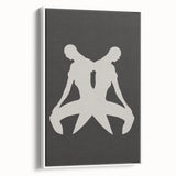 Framed minimalist wall art featuring an abstract design with soft colors, displayed in a sleek white frame against a neutral background.