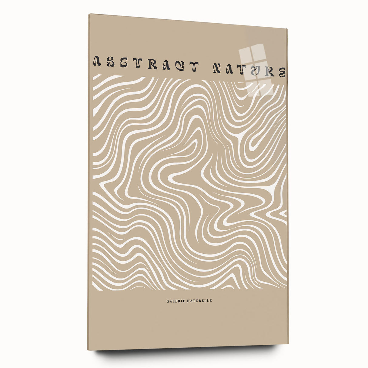 Abstract minimalist wall art design displayed in a sleek acrylic glass frame, showcasing a modern aesthetic with soft colors and clean lines.