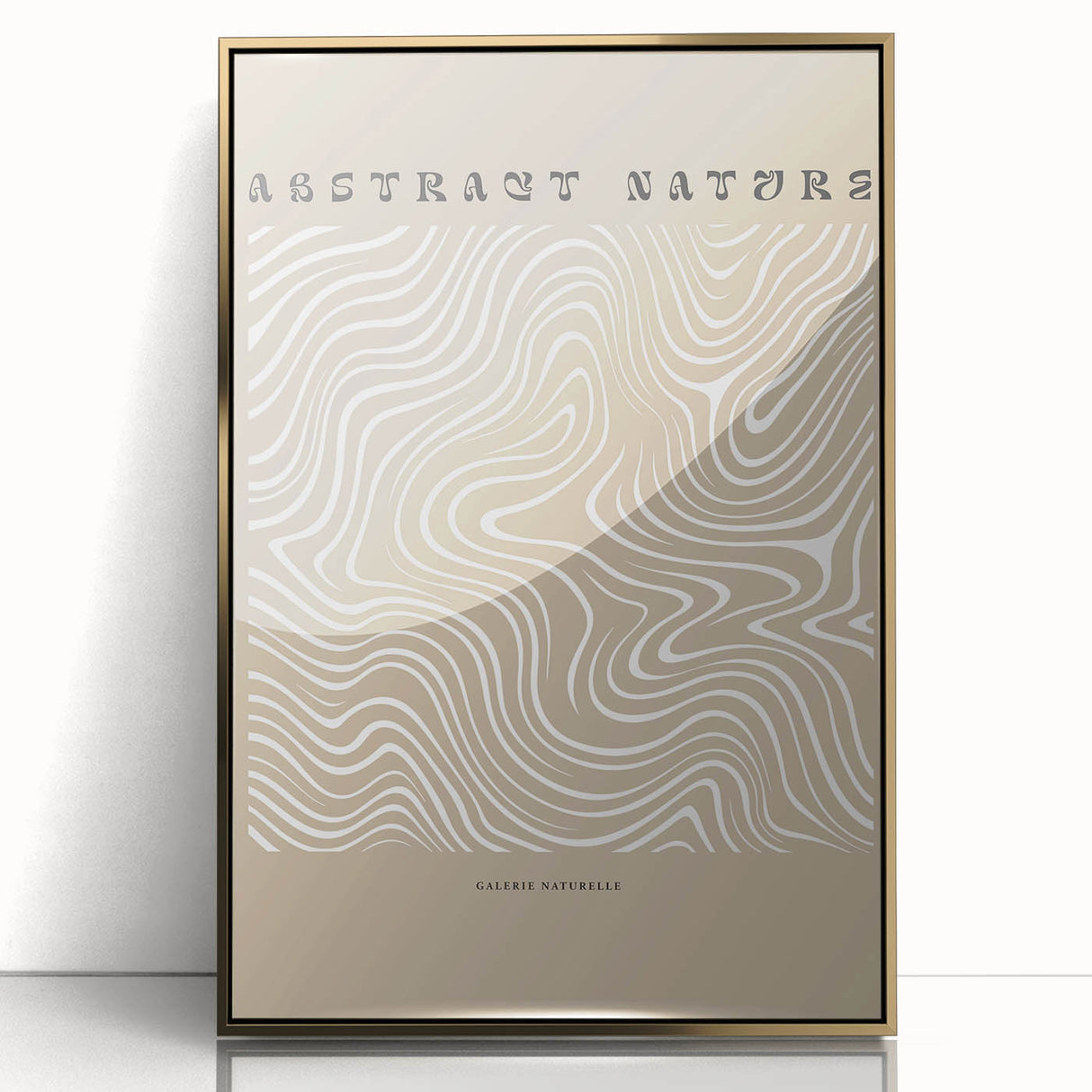 Framed abstract minimalist wall art design in gold acrylic, showcasing elegant shapes and lines, perfect for modern home decor.
