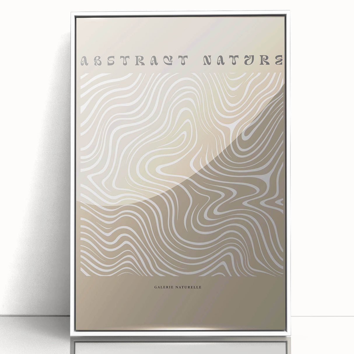 Framed abstract minimalist wall art design showcasing soft color gradients and geometric shapes, presented in a sleek white frame for modern decor.