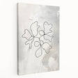 Abstract minimalist wall art design featuring a stretched canvas in soft earth tones, showcasing fluid shapes and balanced composition for modern decor.