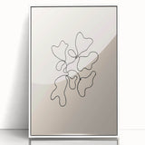 Framed abstract minimalist wall art design showcasing geometric shapes in soft pastel colors, displayed against a white background.