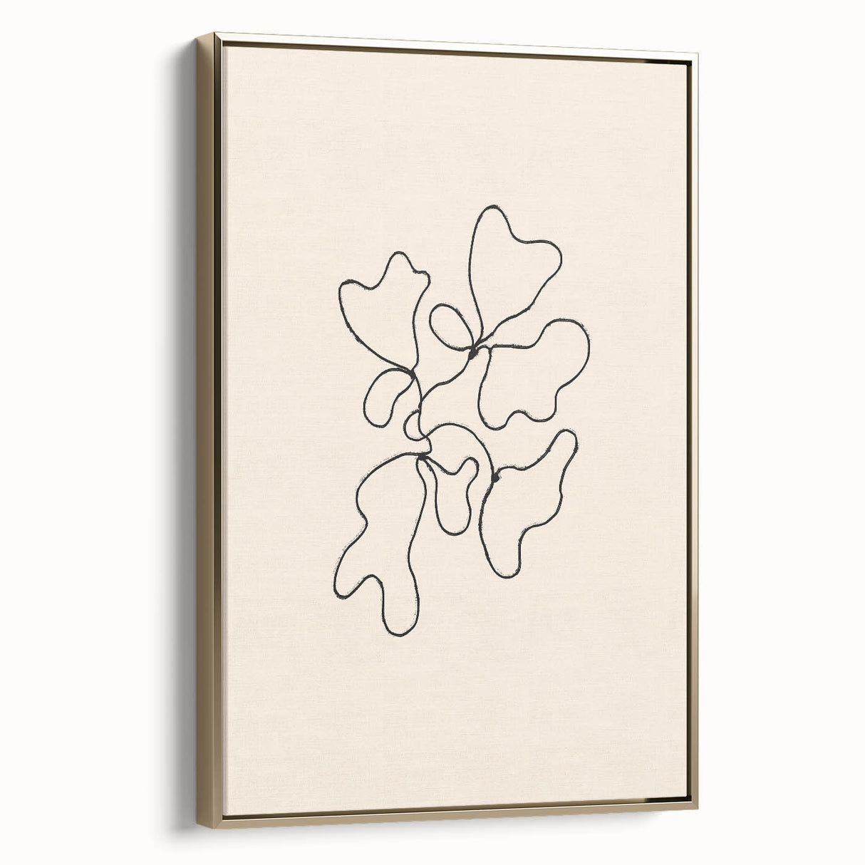 Framed abstract minimalist wall art design showcasing a gold color palette and sleek lines, perfect for modern home decor.