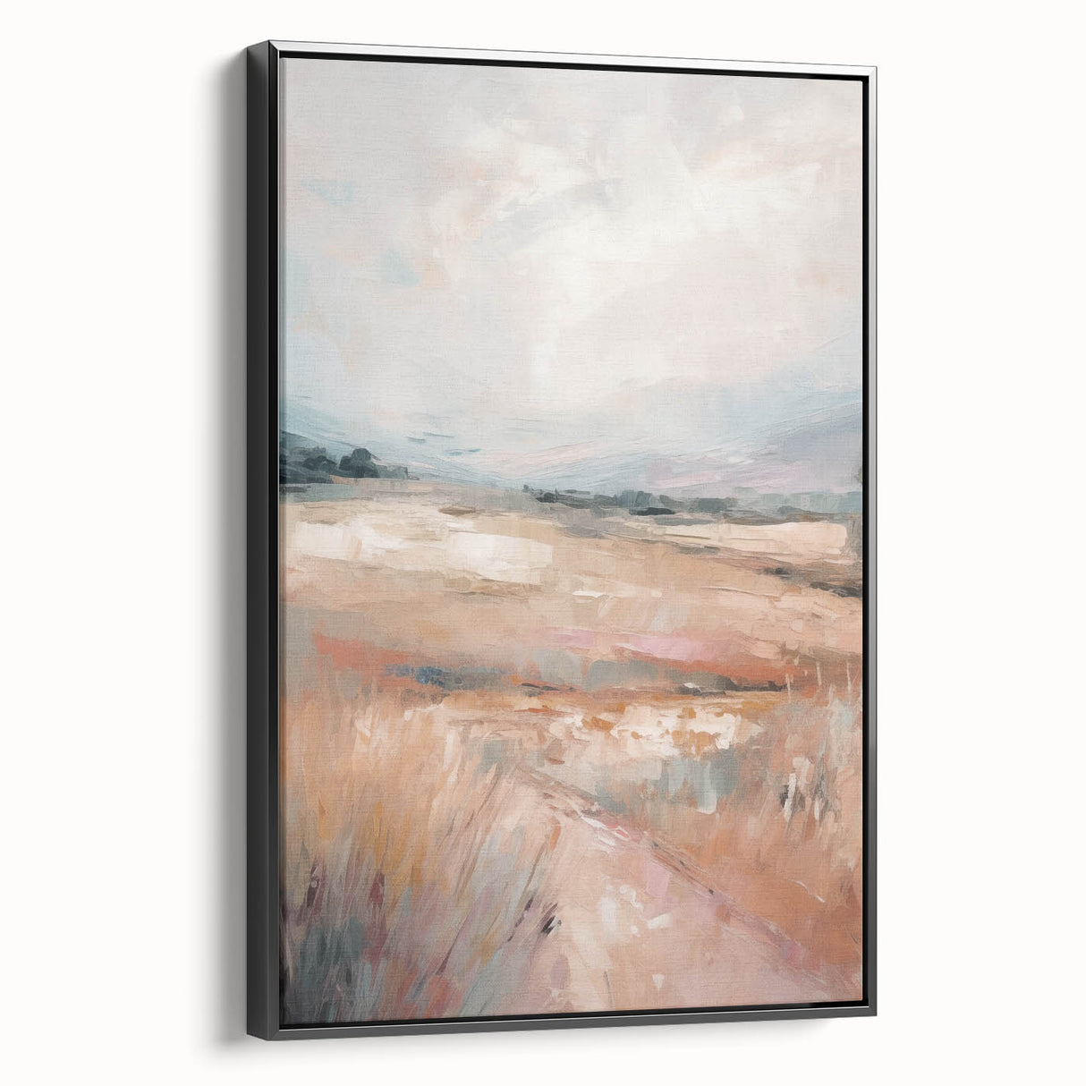 Framed abstract minimalist wall art featuring a sleek black design, displayed in a modern setting with side view showcasing its elegant profile.