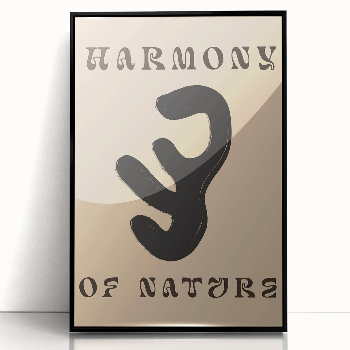 Framed abstract minimalist wall art in black acrylic, showcasing a sleek design with clean lines and modern aesthetics, perfect for contemporary decor.