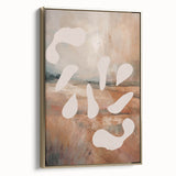 Framed abstract minimalist wall art featuring a gold design on a textured canvas, showcasing modern elegance and sophistication from a side view.