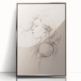 Framed abstract minimalist wall art design featuring soft silver tones and geometric shapes, elegantly displayed in a modern setting.