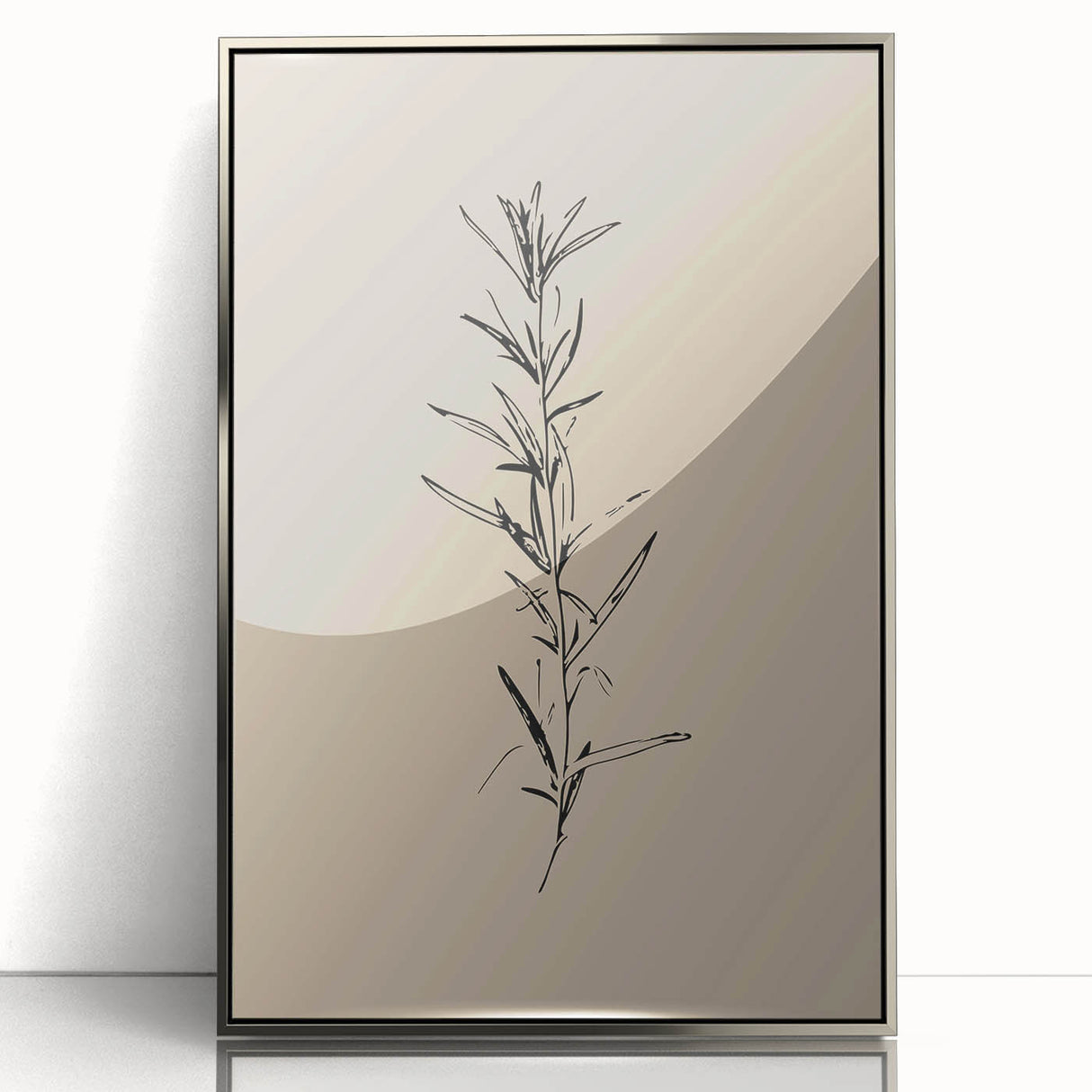 Framed abstract minimalist wall art collection showcasing a silver and black geometric design, adding a modern touch to home decor.