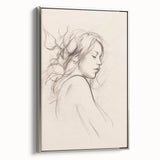 Framed minimalist wall art design showcasing abstract shapes in soothing silver tones, elegantly displayed from a side view for modern decor.