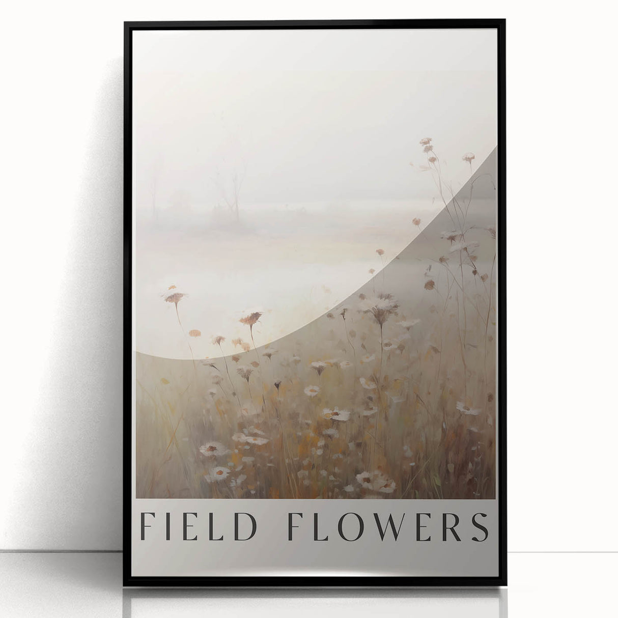 Framed abstract minimalist wall art collection featuring a sleek black frame, showcasing vibrant colors and geometric shapes, perfect for modern decor.
