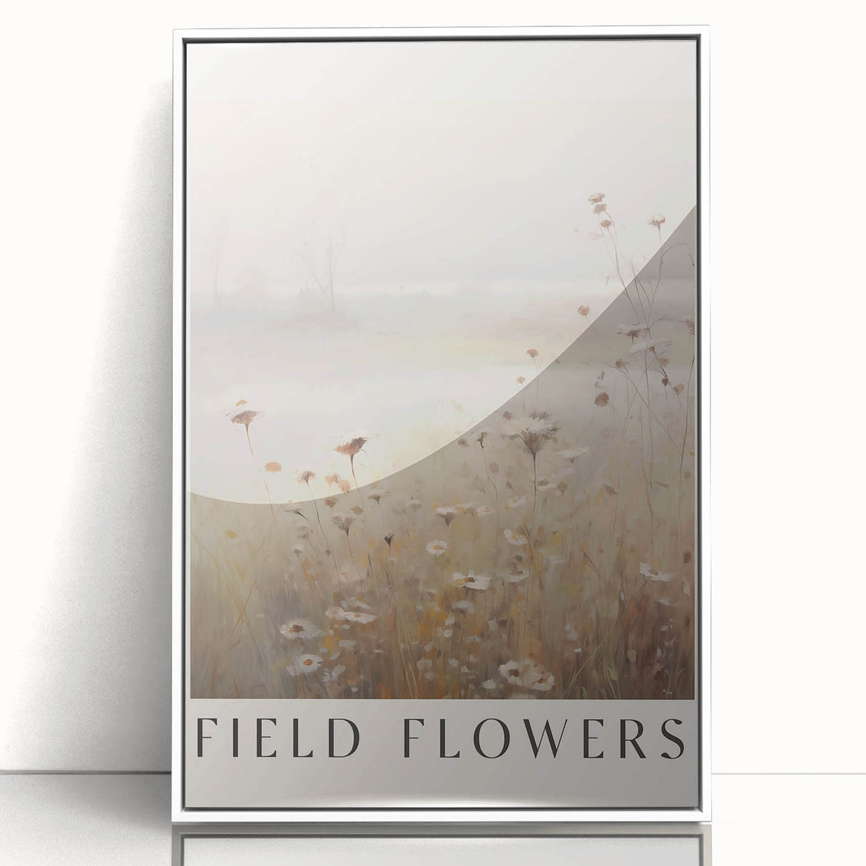 Framed abstract minimalist wall art collection showcasing a modern design with soft colors and geometric shapes, presented in a sleek white frame.