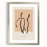 Framed abstract minimalist wall art design showcasing a sleek silver frame with a mat, perfect for modern decor in any setting.