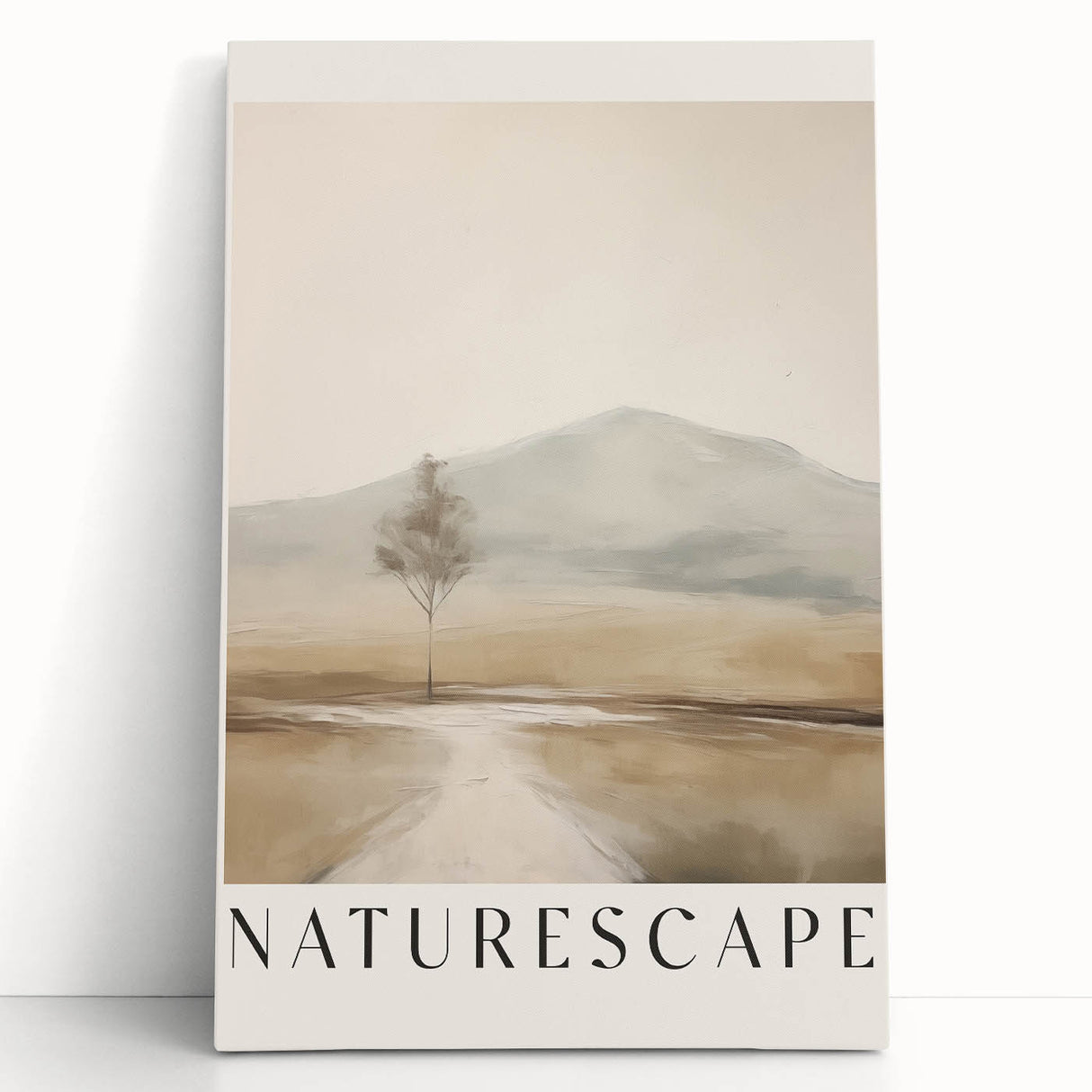 Abstract minimalist wall art featuring soft pastel colors on stretched canvas, elegantly leaning against a neutral wall, perfect for modern home decor. Ideal for adding a serene touch to any living space.